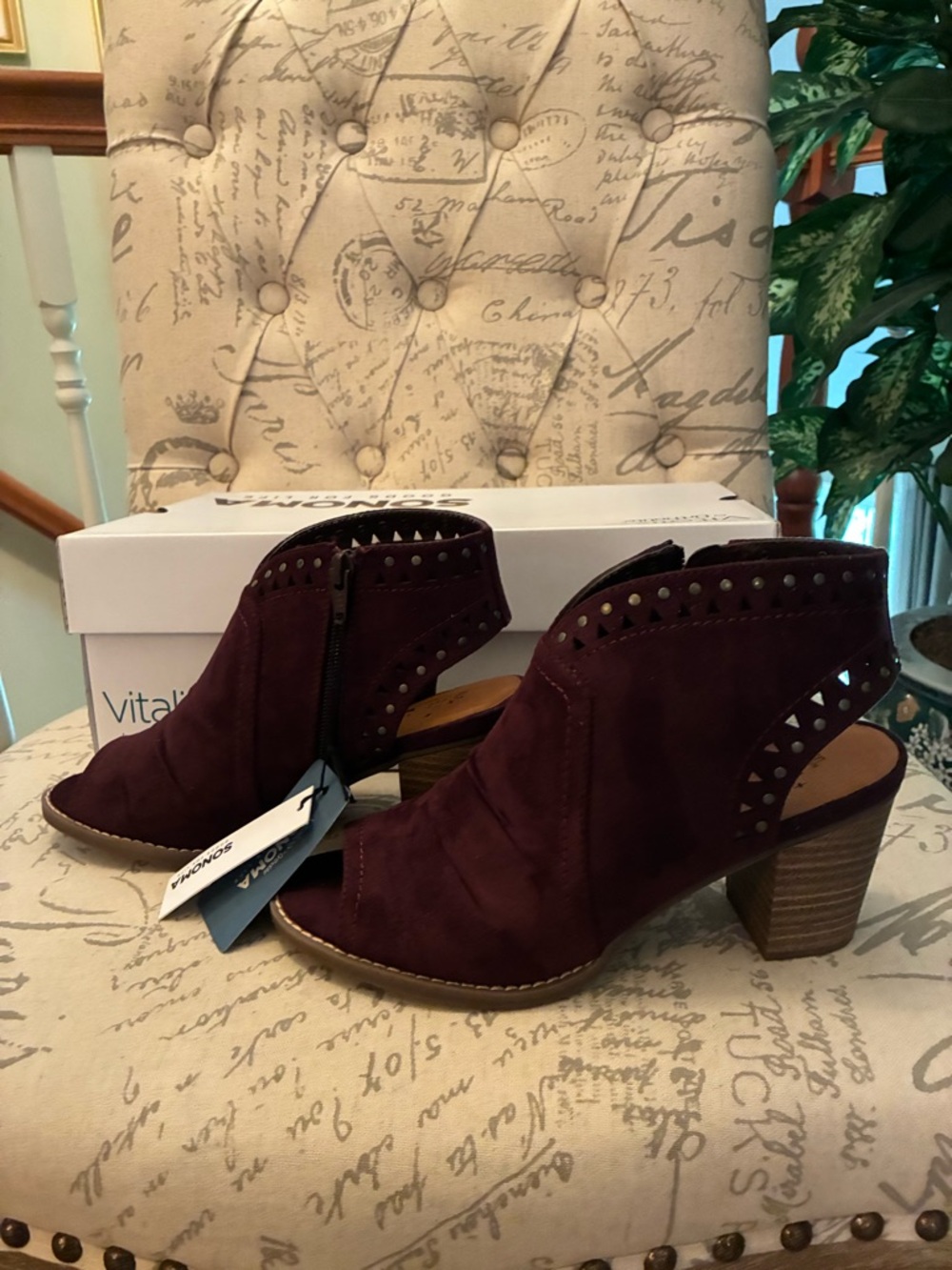 Womens Open-Heel Ankle Sonoma Booties in Burgundy 6 1/2